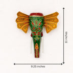 ATRANGI STUDIO Handpainted Wooden Elephant Wall Decor | Ethnic Wooden Wall Art | Symbol of Strength & Wisdom | Wall Hanging for Home, Corridor & Balcony | Ready to Hang | 11 Inch, Green