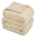 VAS COLLECTIONS Reversible Sherpa Fleece/Flannel Blanket, 500 GSM – Thick Fluffy 3D Checkered, Super-Soft, All-Season, Decorative Couch or Bed Blanket (Beige, Single (2200 g)) Kafalo
