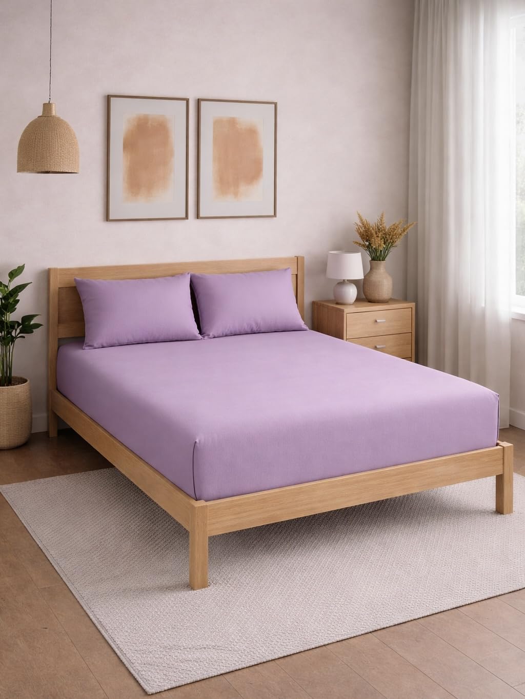 THE HOME STYLE Solid Cotton Feel Pillow Covers (18 x 28 inches, Set of 2 Pcs) | 300 TC | Super Soft & Smooth (Lilac)