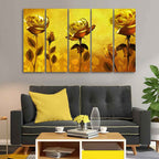 VIBECRAFTS Golden Roses Five Pieces Canvas Wall Painting For Home|Office|Living Room|Gift (PTVC5Pcs4_8663N)