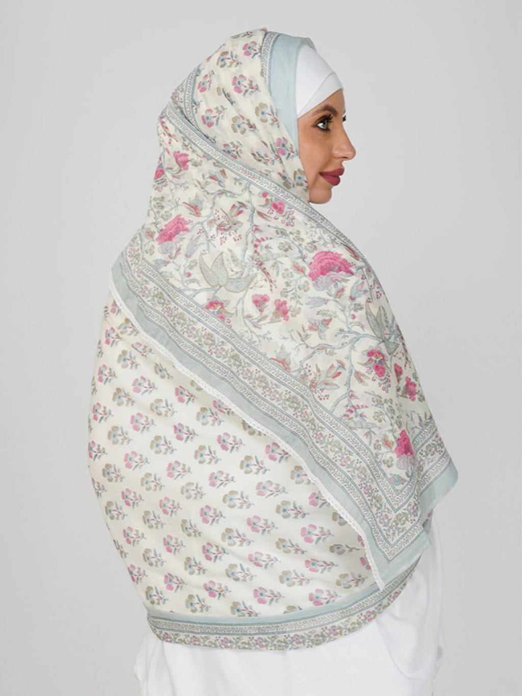ANAApparels ANA Haniya Sky Blue Periwinkle Floral Dupatta | 86 x 43 Inches – Premium Mulmul Cotton | Lace Border | Lightweight, Soft & Breathable