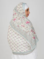 ANAApparels ANA Haniya Sky Blue Periwinkle Floral Dupatta | 86 x 43 Inches – Premium Mulmul Cotton | Lace Border | Lightweight, Soft & Breathable