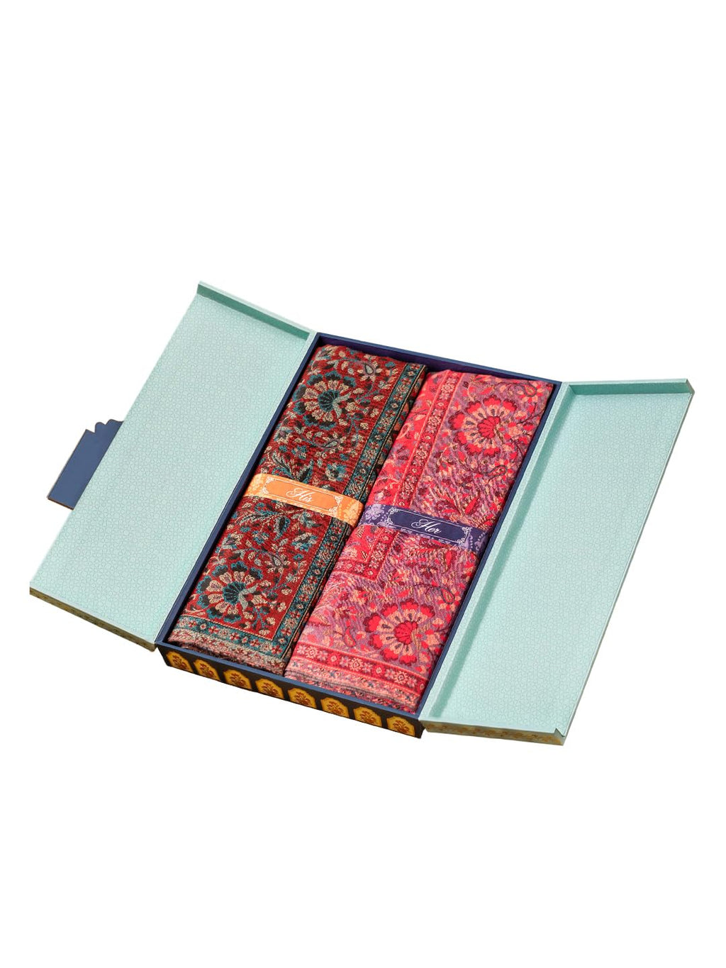 Pashmoda His and Her Gift Set of Kaani shawls With Wooden Gift Box