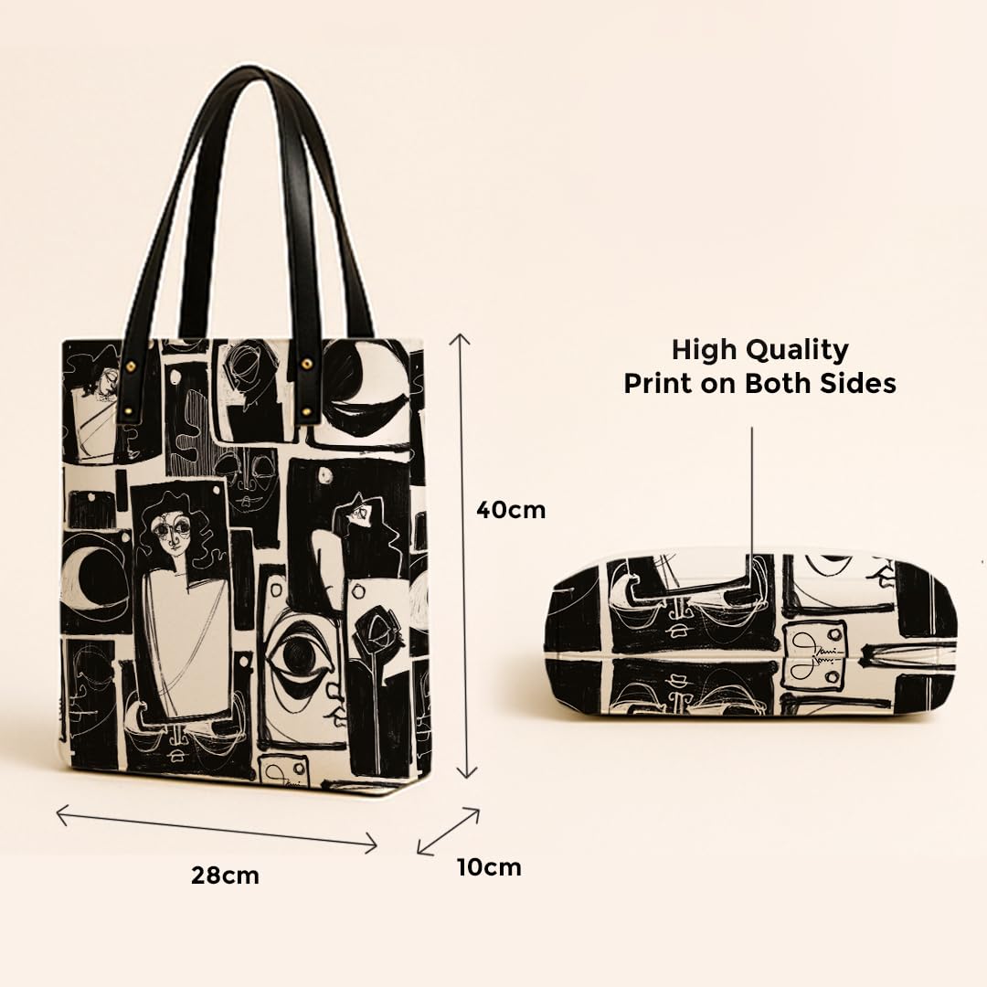 Kalankit Classic Tote Bag For Women | Canvas Printed Totes For Women | Aesthetic Shoulder College Bag For Girls | Vegan Leather | Lightweight Everyday Handbag | Gift for Woman | Silent Poetry