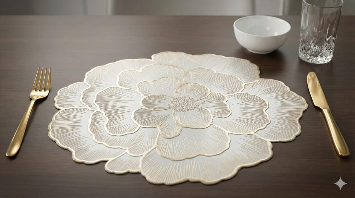 Table Placemats 18pcs Elegant Light Golden Color with Stunning 3D Embossed Design | Durable, Waterproof & Stylish Dining Decor (PearlRose, Pack of 18) Kafalo