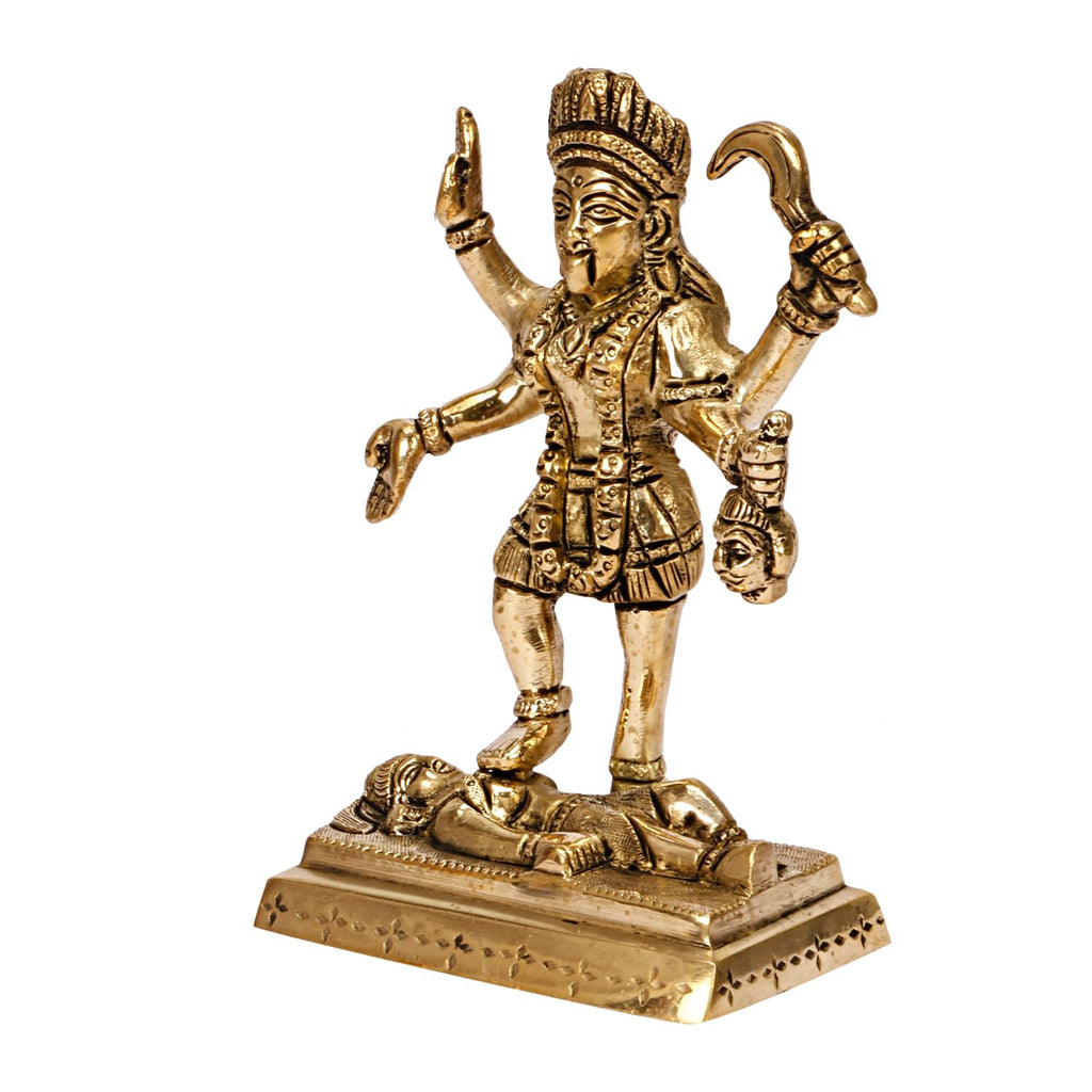 ARTVARKO Brass Kali MATA Murti Maha Kaali with Shiva Idol Adi Shakti Ma Mahakali Kalika Maa Statue 6 Inch Gold Color