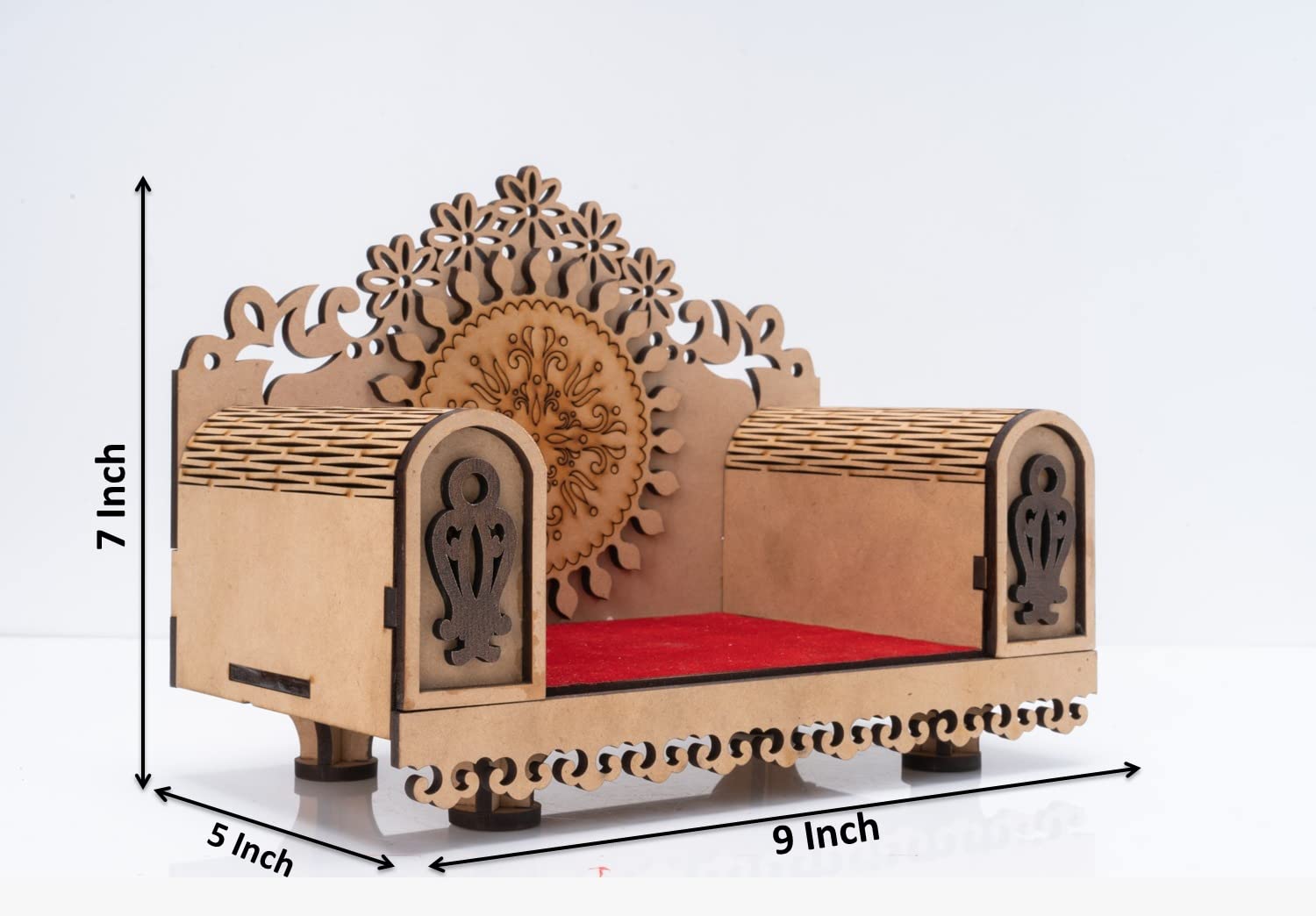 GREECHO Wooden Singhasan Pooja Stand Mandir Art and Craft MDF Plywood Handmade Sinhasan Pooja Mandir, Jhula Stand Throne for Krishna, Ganesha (Singhasan 02)