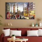 VIBECRAFTS Street View Of London 5 Pieces Canvas Wall Painting For Home | Office | Living Room | Gift (PTVC5Pcs4_8543)
