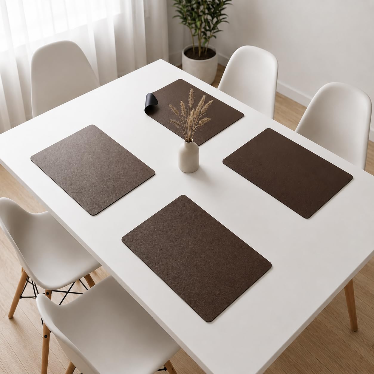 The Table Tales Premium Double-Sided PU Leather Placemat Set of 4 | Reversible Waterproof Heat Resistant Table Mats | Kitchen Dining Accessories | 45 x 30 cm (Charcoal Brown & Black) Kafalo