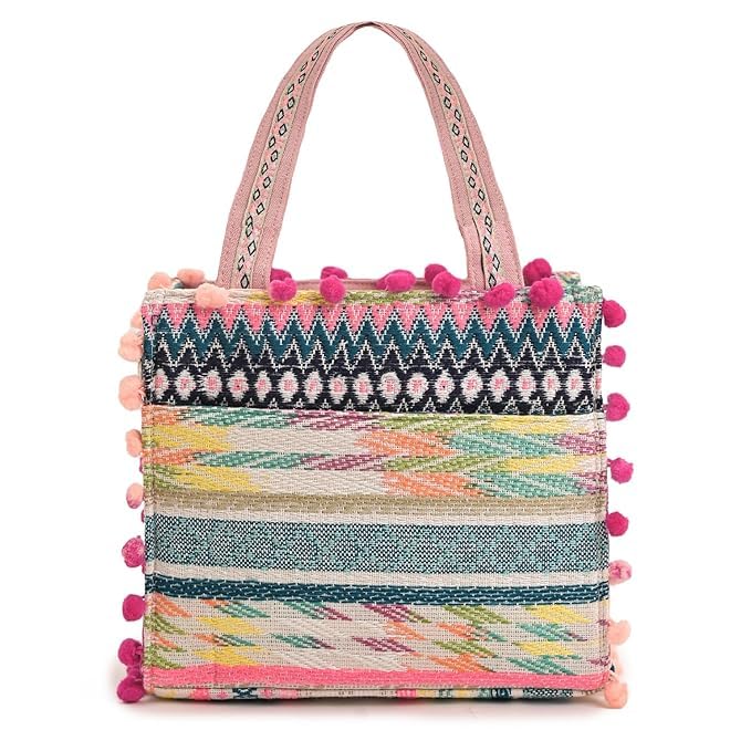 Boho Girl Whimsical Multicolor Jacquard Mini Blush Tote with Adjustable Strap | Wedding Gifts | Handbag For Girls | Birthday Gifts