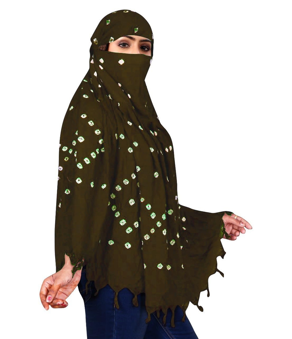 HETVIN Cotton Long Scarf Cum Mask Scarves Usable for Vehicle Driver | White Printed Design Fabric | Universal Size | Soft & Breathable Sun Protection | For Girl & Women (Mehndi)