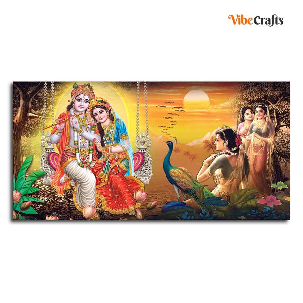 VIBECRAFTS Canvas Paintings for Living Room Drawing Room Canvas Wall Painting of Radhe Shyam in Forest for Homedecore|Office|Gift|Livingroom|Bedroom(PTVCH_2395)(48 x 24 Inches)