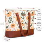 The Purple Tree Women Handcrafted Tote with Vegan Leather Handles & Indian Prints, Spring Flowers Shoulder Casual Bag for Office and College, Oversized Tote