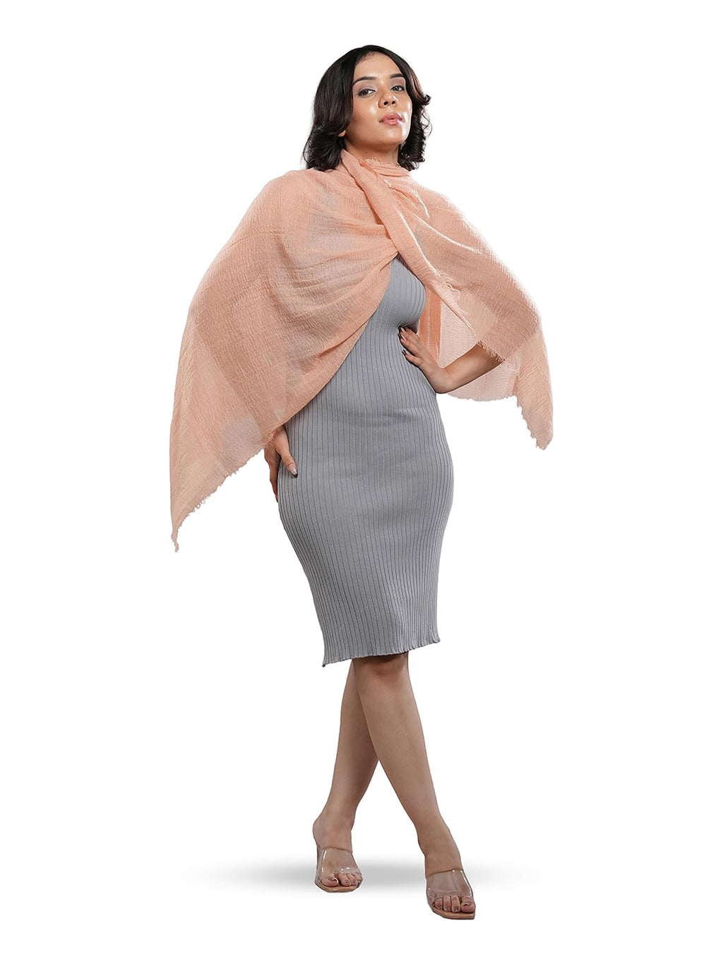 CrossKulture Crinkled PolyCotton Scarf - 180 x 90 cm Stole for Women | PolyCotton Scarf for Summers, Head Cover | Lightweight (Baby Peach)
