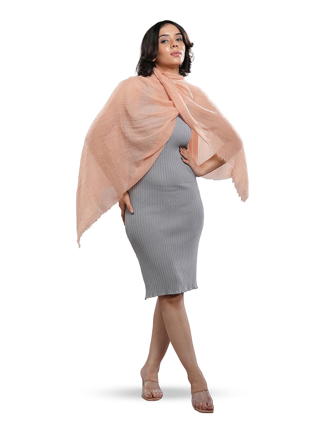 CrossKulture Crinkled PolyCotton Scarf - 180 x 90 cm Stole for Women | PolyCotton Scarf for Summers, Head Cover | Lightweight (Baby Peach)