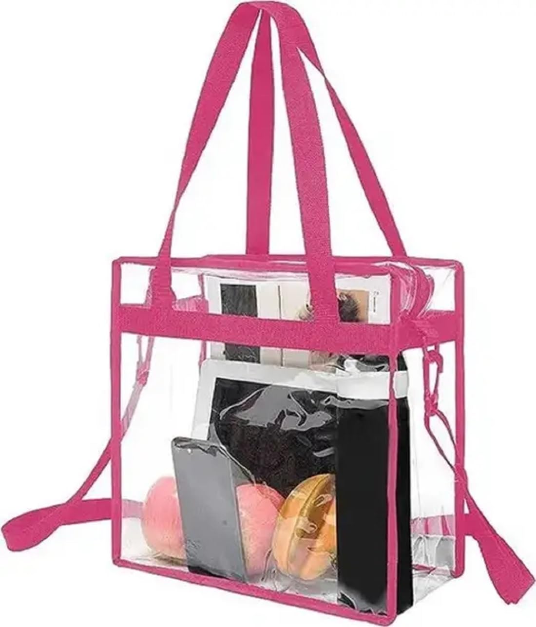 Clear Tote Bag, Stadium Security Approved, See Through Handbag Purse, Transparent Messenger Bag with Zipper Closure Crossbody Shoulder Bag with Adjustable Strap (30x30x16 CM) (Pink)