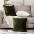 Khooti Velvet Cushion Cover, 14x14 | Mehandi | Pack of 5 | Solid Plain Soft & Smooth, Decorative Cushion Covers for Living Room, Bedroom, Couches, Chairs, Sofas, Beds & Home Decor