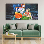 VIBECRAFTS Canvas Paintings for Living Room Drawing Beautiful Radha Krishna in Dark Forest Big Wall Painting Art Fitted with Wooden Frame Home | Office | Gift (PTVCH_2251)