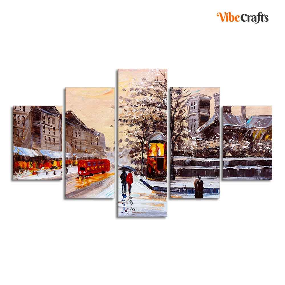 VIBECRAFTS Street View of London Five Pieces Canvas Wall Painting For Home|Office|Living Room|Gift (PTVC5Pcs1_5515)