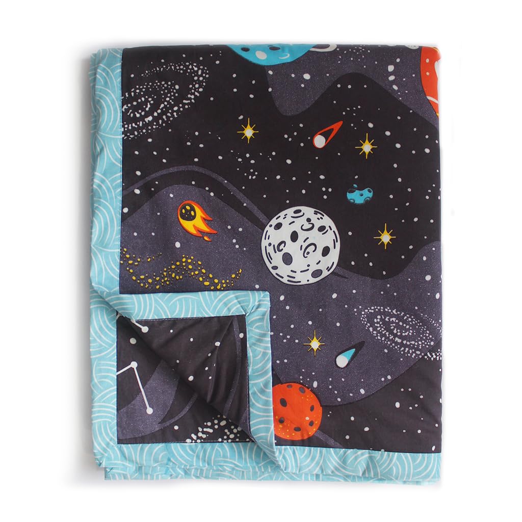 Silverlinen Outer Space 100% Cotton 3 Layer Reversible Single Baby Blanket Dohar for Infants 0 to 2 Years - Multicolour (Size: 40 x 30 Inches) Kafalo