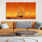 VIBECRAFTS Sailing Ship in Golden Hour Premium Wall Painting Set of Five For Home|Office|Living Room|Gift (PTVC5Pcs4_8619)