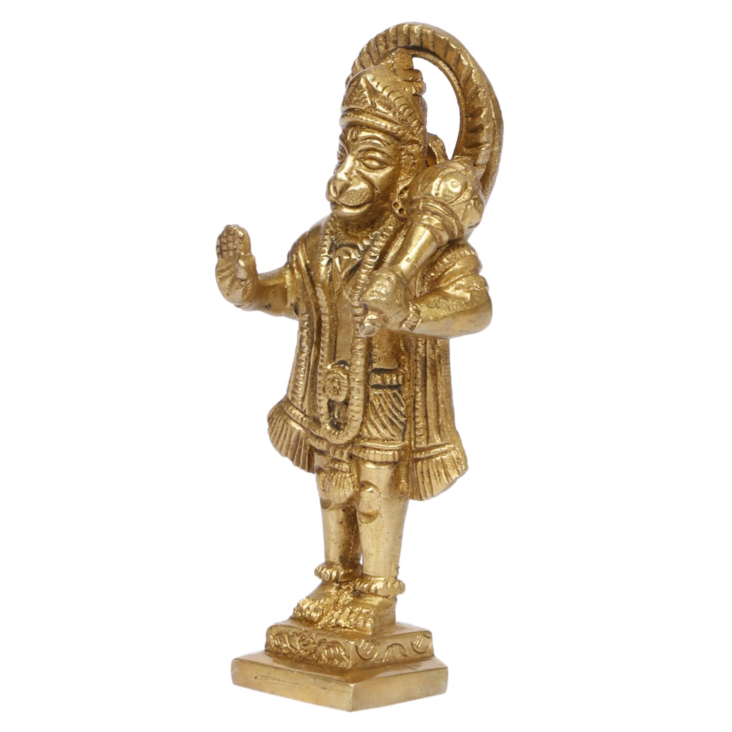 ARTVARKO Pure 100% Brass Lord Hanuman Ji Standing Blessing Murti Bajrangbali with Gada Bhagwan Statue for Puja Decor Showpiece for Pooja Gift 4.5 Inch