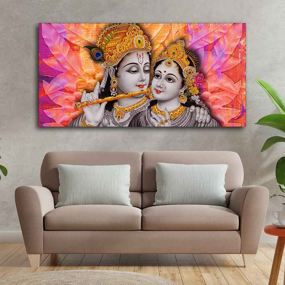 VIBECRAFTS Canvas Paintings for Living Room Drawing Room Divine Radha Krishna Canvas Wall Painting Fitted with Wooden Frame for Home|Office|Gift(PTVCH_2242)