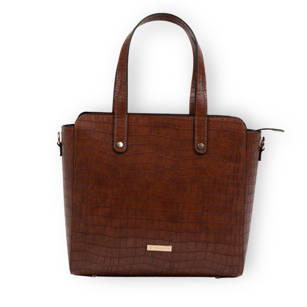 The Gusto Beyond+ Croco Mini - Premium Faux Leather Small Tote Bags for Women | Stylish Handbag for Women with Zip Closure | Fit for Office Bag, College, Casual Use | Handcrafted, Cruelty Free (Wine)