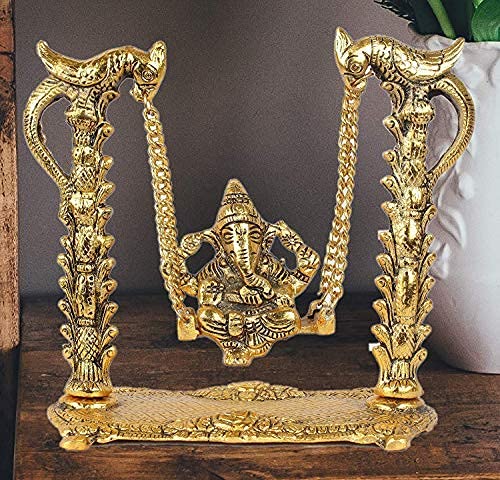 Prince Home Decor & Gifts Metal Lord Ganesha on Peacock Jhoola(Swing)