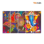 VIBECRAFTS Ganesha Canvas Wall Painting of Five Pieces For Home|Office|Living Room|Gift (PTVC5Pcs4_8674)