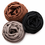 Leaf & FEATHER Chiffon Georgette hijab Scarf for Women | 200 cm x 70 cm | Pack of 3 Hijab Set | Lightweight & Breathable | Women's Shawl | Daily Wear & Occasion (Warm Neutrals)