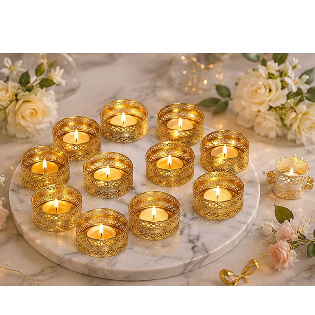 GADINFASHION Metal Set Of 24 Golden Small Tea Light Holder For Diwali Decoration,Home Decoration