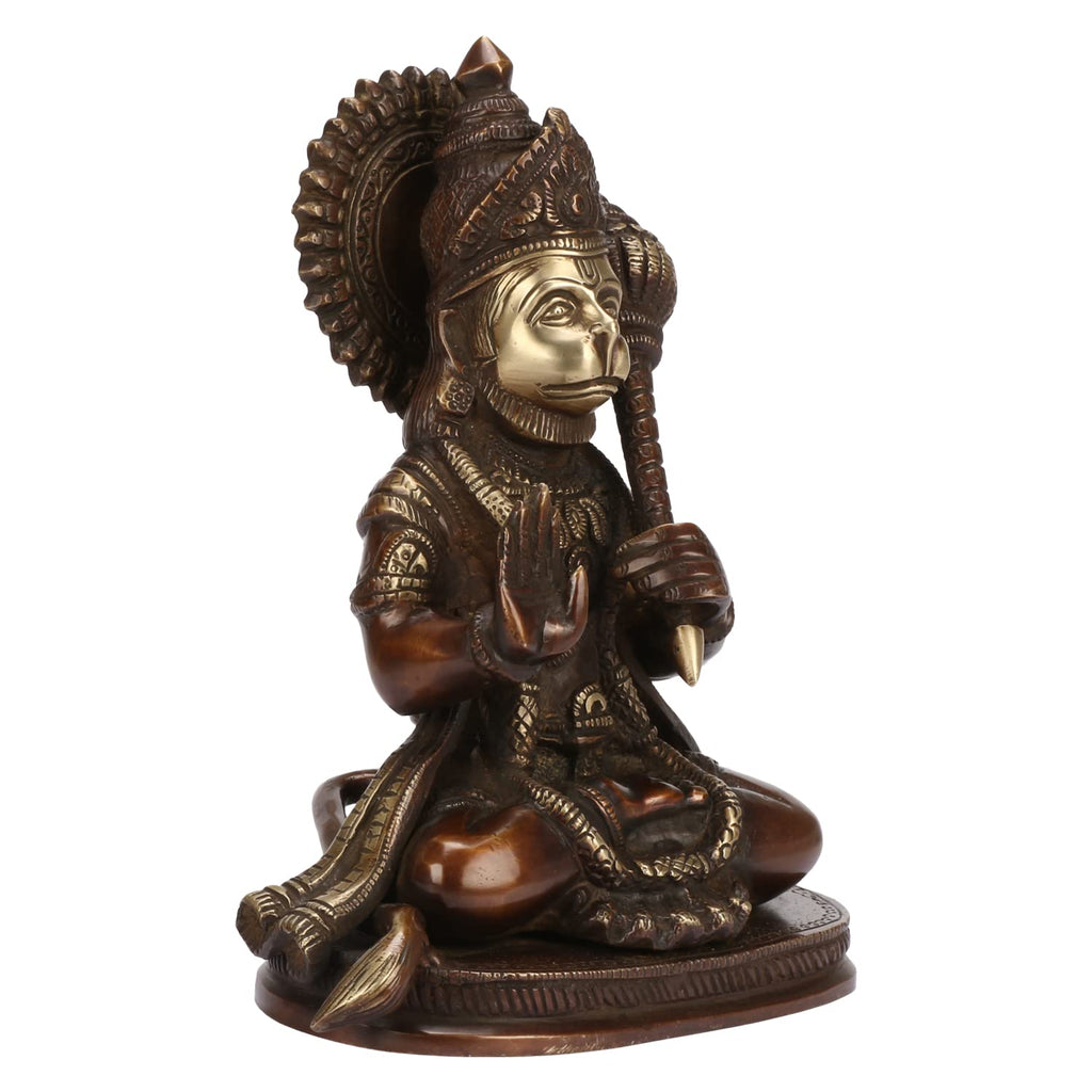 ARTVARKO Lord Hanuman Ji Murti Bajrangbali Antique Brass with Gada Bhagwan Statue Showpiece for Pooja Gift Living Room Decoration Home Décor 8 Inches