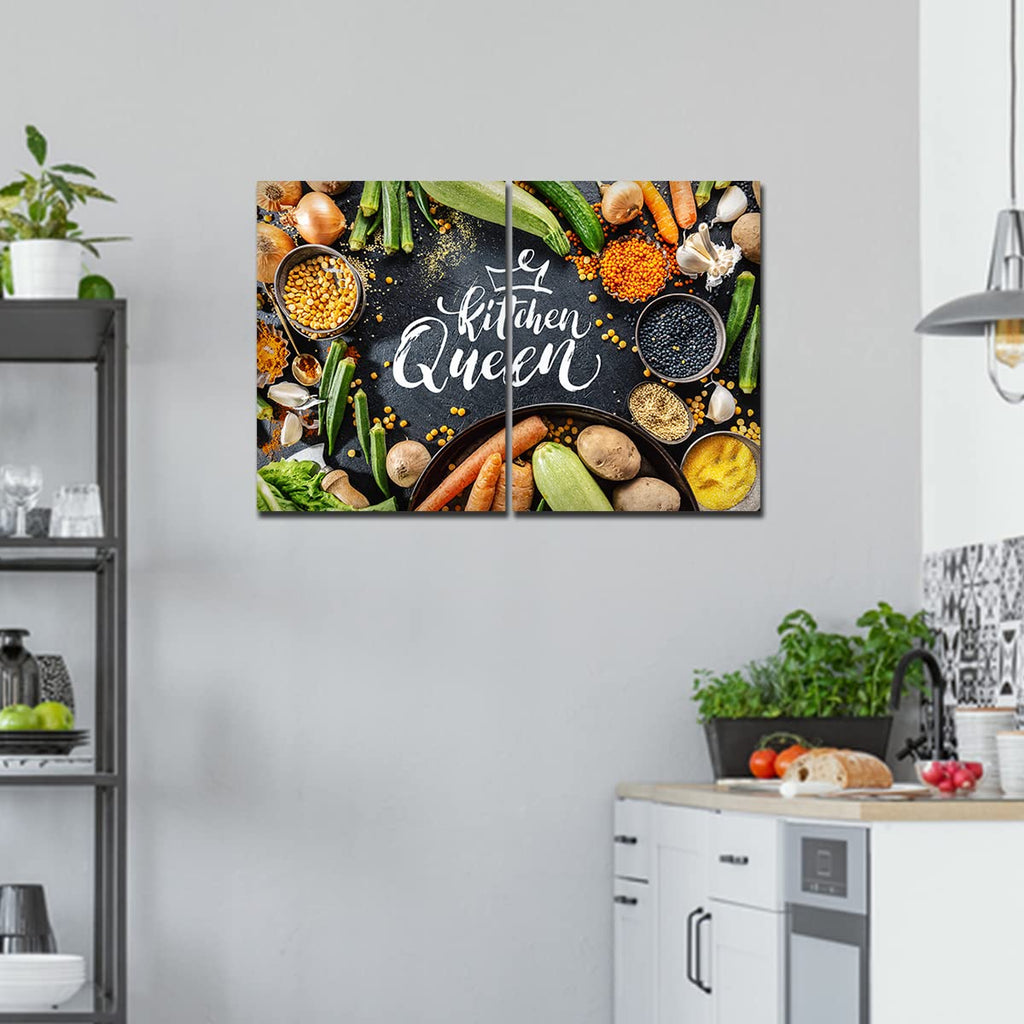 VIBECRAFTS 2 Pieces Kitchen Canvas Wall Painting Fitted With Wooden Frame For Home | Office | Living Room | Gifts(PTVC2Pcs1_17512)