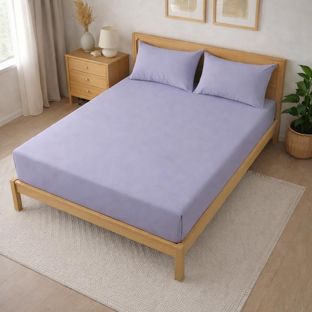 THE HOME STYLE Solid Cotton Feel Pillow Covers (18 x 28 inches, Set of 2 Pcs) | 300 TC | Super Soft & Smooth (Lavender)