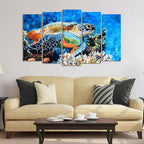 VIBECRAFTS Colorful Turtle Canvas Wall Painting Set of Five For Home|Office|Living Room|Gift (PTVC5Pcs2_6598)