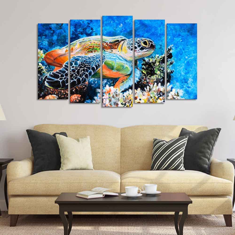 VIBECRAFTS Colorful Turtle Canvas Wall Painting Set of Five For Home|Office|Living Room|Gift (PTVC5Pcs2_6598)