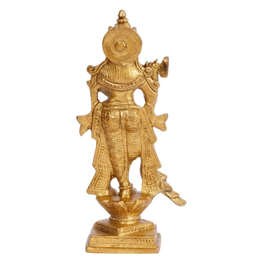 SVARUP Brass Krishna Idol Playing Flute in Gold Color for Small Mandir Height 6 Inch
