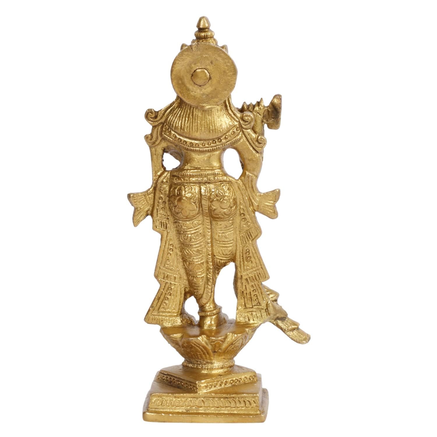 SVARUP Brass Krishna Idol Playing Flute in Gold Color for Small Mandir Height 6 Inch