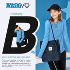 Lyrovo Women Corduroy Shoulder Tote Bag for Work Beach Travel and Shopping Grocery (Blue)