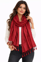 ZEN APPAREL Soft Viscose Fabric Jacquard Scarf, Stole, Shawl (Red)