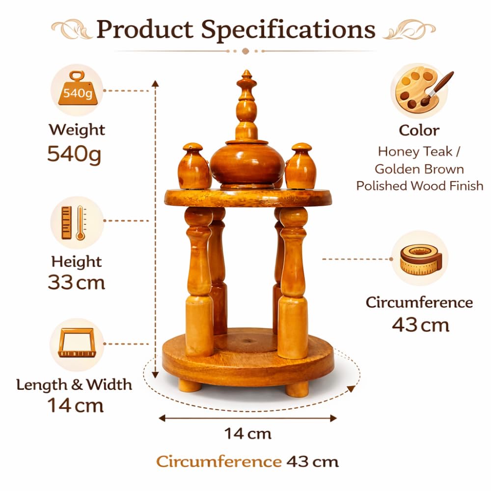 Handcrafted Wooden Mini Temple for Home | Traditional Pooja Mandir with Fine Detailing | Ideal for Home Decor, Prayer & Gifting