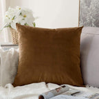Khooti Velvet Cushion Cover, 18x18 | Brown | Pack of 1 | Solid Plain Soft & Smooth, Decorative Cushion Covers for Living Room, Bedroom, Couches, Chairs, Sofas, Beds & Home Decor