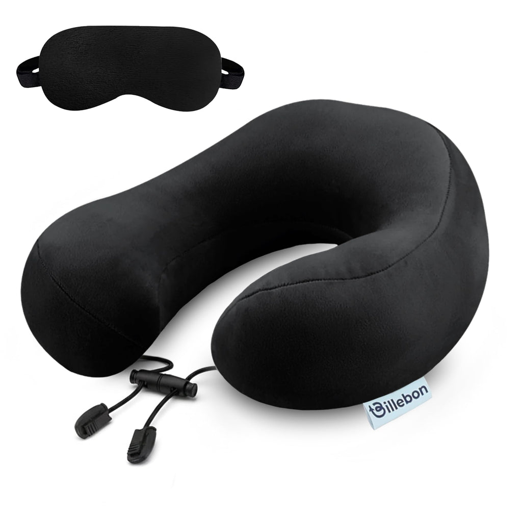 OYOSONABYMY Inflatable Travel Pillow, 2 PCS Inflatable Neck Pillow for Travel with Eye Mask Earplugs and Organiser Pouch, Blow up Neck Pillow for Airplane Trains Car and Office