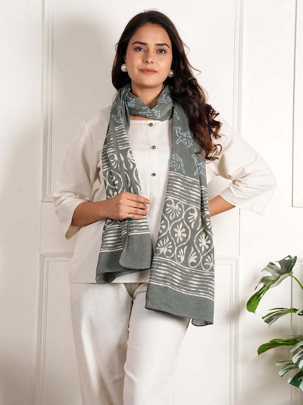 RAI SAHAB Printed Cotton Scarf for Women, Lightweight Soft Scarves Stoles for Summer & Winter(ST-90CAMEL10)