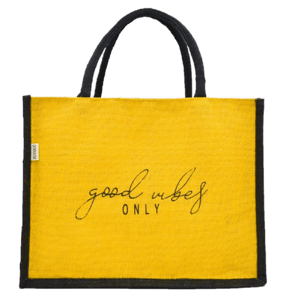 JUTEKA quote printed Jute Bag for Lunch, Office, Grocery, Picnic, Tiffin, Shopping Hand Bag with padded cotton handles…