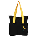 NECAVU Canvas Tote Bag for Women | Aesthetic Canvas College Bag for Girls with Inner & Outer Pockets | Cotton Utility Women Handbags for Shopping, Travel & Daily Use | (Black, Yellow Handle)