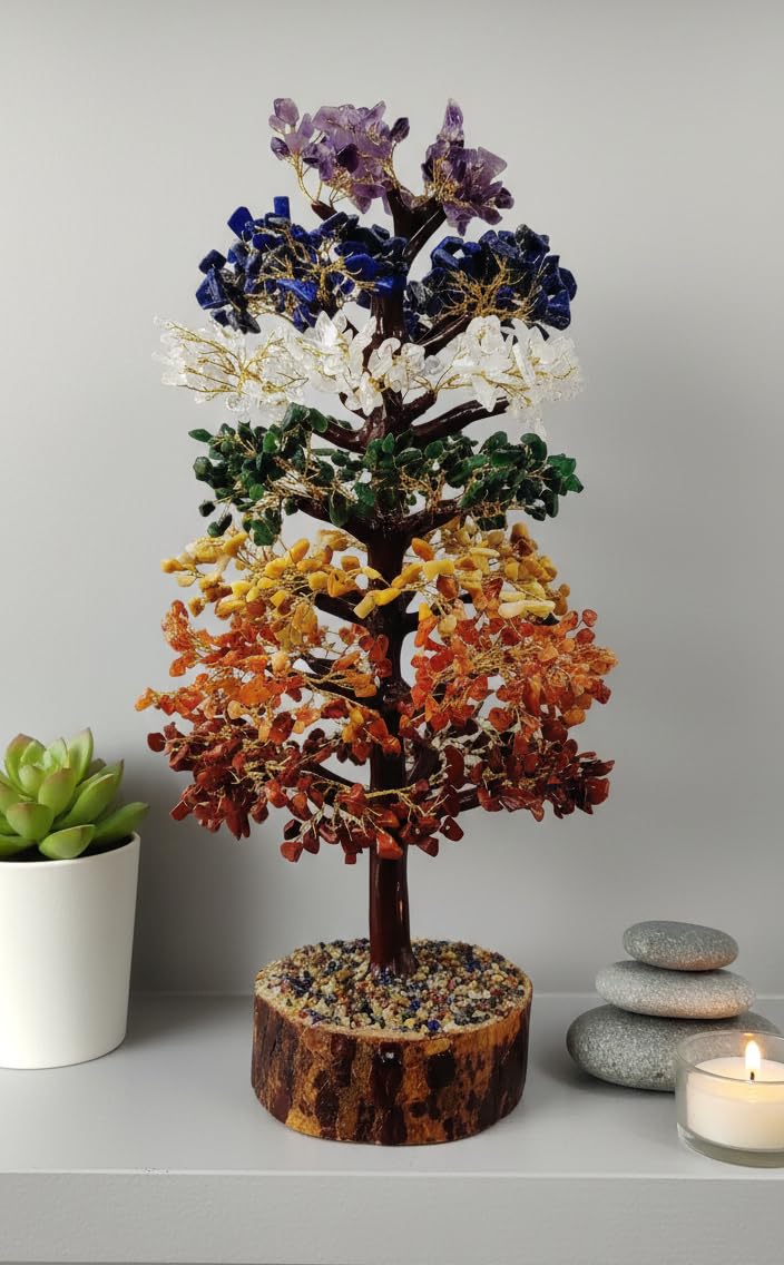 ART FLAUNTS Seven Chakra Gemstone Crystal Bonsai Tree for Good Luck, Wealth & Prosperity Home Office Décor Spiritual Gift | Multicolor Chakra Tree, Big Size