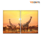 VIBECRAFTS 2 Pieces Giraffes In Sunset Canvas Wall Painting Fitted With Wooden Frame For Home | Office | Living Room | Gifts(PTVC2Pcs1_17501)