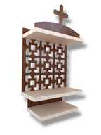 Antique Wooden Christian Jali Temple, Wall Mount Wooden Cross Temple, Home and Office Wall Mount Temple, God Wooden Prayer Temple, Jesus Cross Temple, Brown and White Wall Mount Home Decor Temple